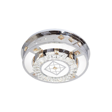 Modern Chrome Led Round Flush Mount Crystal Ceiling Light In Warm/White 19.5/31.5 Wide