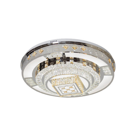 Modern Chrome Led Round Flush Mount Crystal Ceiling Light In Warm/White 19.5’/31.5’ Wide