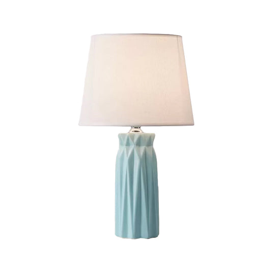 Ksora - Pink/Blue Fabric Cone Reading Light Modernism 1-Bulb Night Table Lamp With Ceramic Base