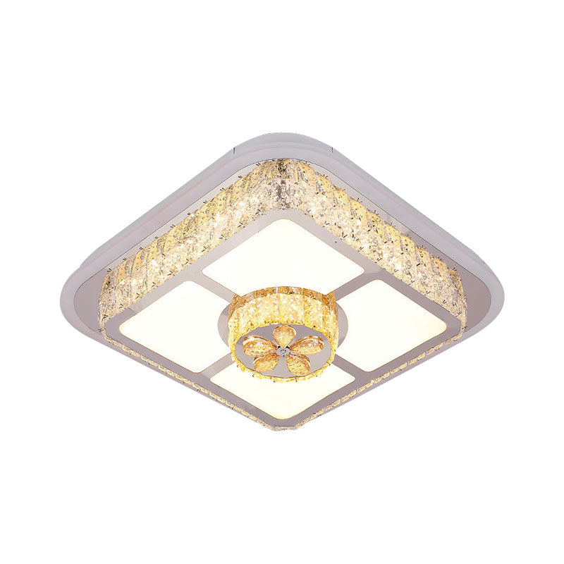Contemporary Crystal Ceiling Lamp: Round/Flower Led Flushmount Lighting Silver With Warm/White