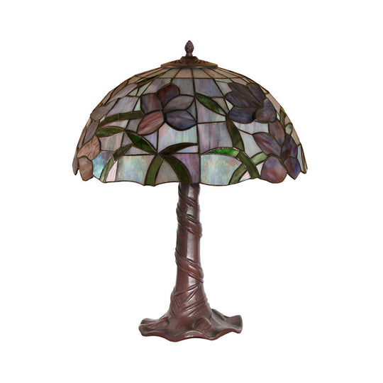 Mary - Tiffany Domed Table Lamp: Coffee 1-Head Cut Glass Pull Chains
