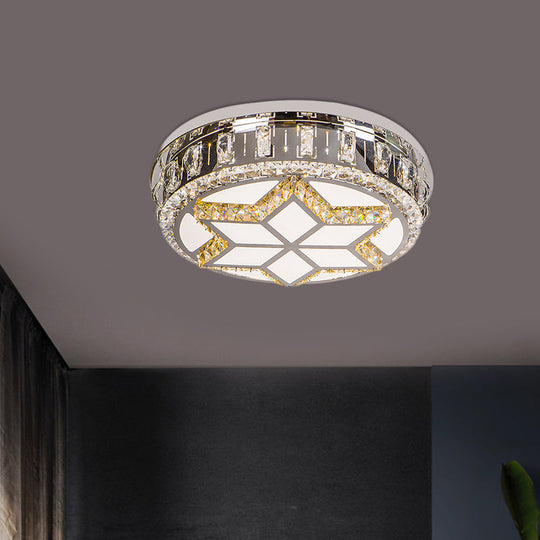 Minimalist Crystal Led Ceiling Light In Warm/White With Hand - Cut Circle Flush Mount Chrome / Warm