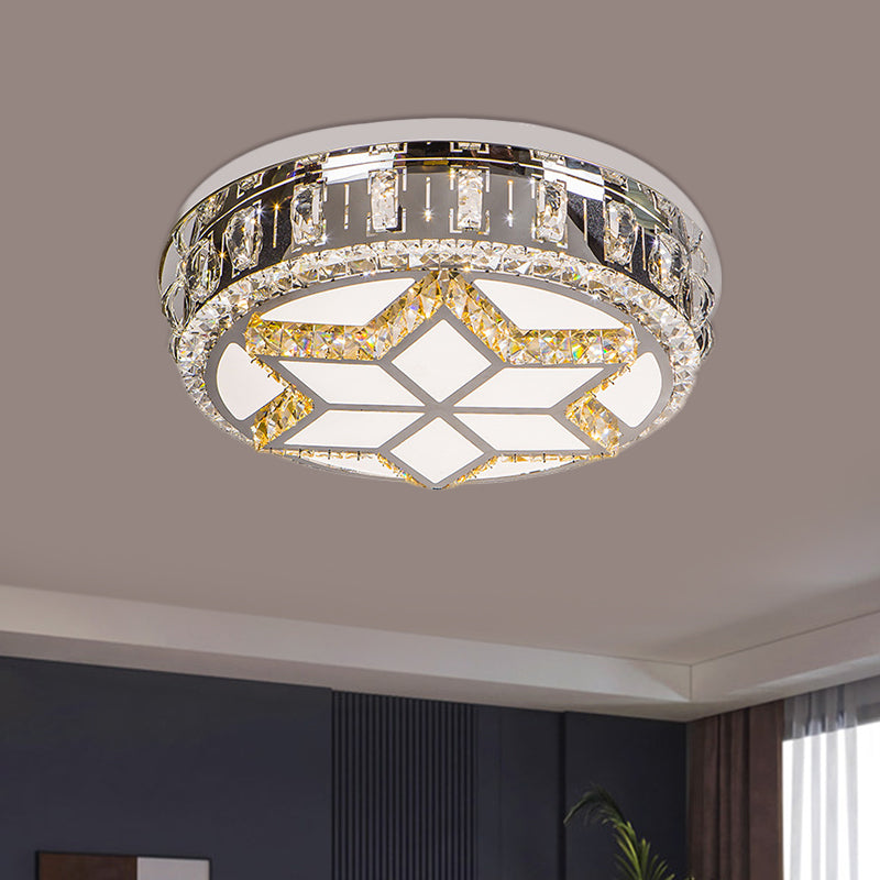 Minimalist Crystal Led Ceiling Light In Warm/White With Hand-Cut Circle Flush Mount