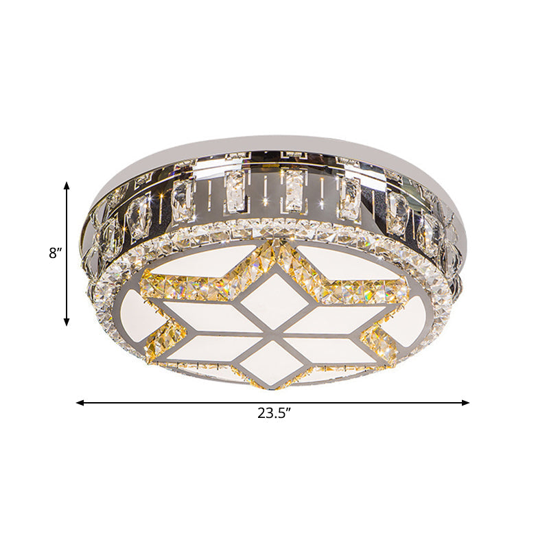 Minimalist Crystal Led Ceiling Light In Warm/White With Hand-Cut Circle Flush Mount