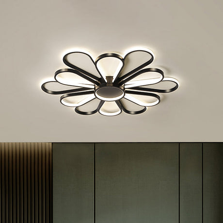 Contemporary Black/Gold Led Ceiling Mounted Iron Floral Flush Mount Light For Living Room