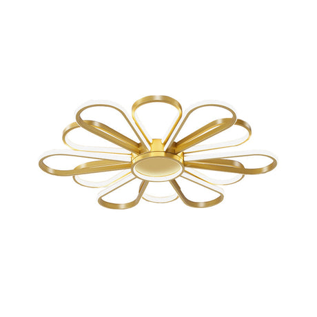 Contemporary Black/Gold Led Ceiling Mounted Iron Floral Flush Mount Light For Living Room
