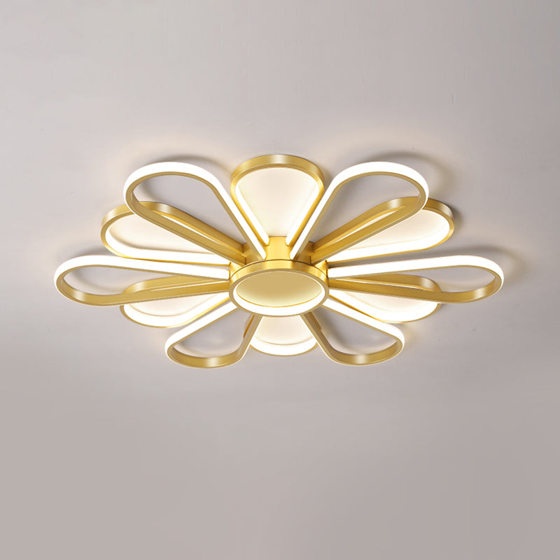 Contemporary Black/Gold Led Ceiling Mounted Iron Floral Flush Mount Light For Living Room