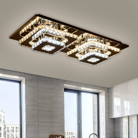 Contemporary 2-Tier Crystal Ceiling Fixture - 12/26.5 Wide Stainless-Steel Led Flush Mount Lighting