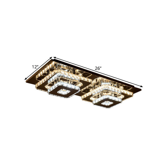 Contemporary 2 - Tier Crystal Ceiling Fixture - 12’/26.5’ Wide Stainless - Steel Led Flush