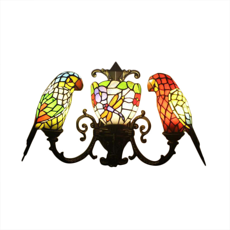 Parrot Stained Glass Wall Lighting: Rustic Lodge Style 3 Lights Indoor Living Room Décor