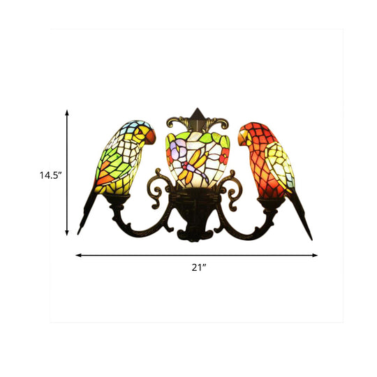 Parrot Stained Glass Wall Lighting: Rustic Lodge Style 3 Lights Indoor Living Room Décor