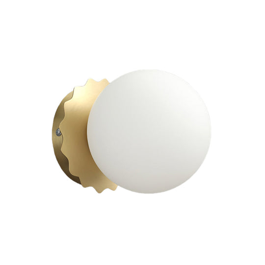 Modern White Glass Globe Wall Sconce Light - 1-Bulb Gold Lighting For Bedroom