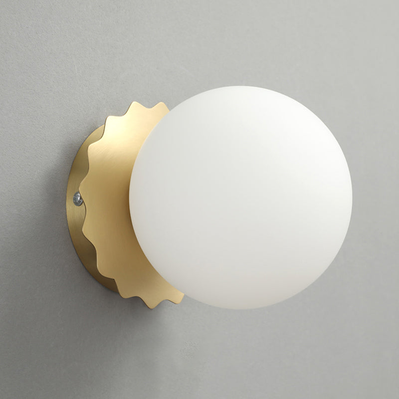 Modern White Glass Globe Wall Sconce Light - 1-Bulb Gold Lighting For Bedroom