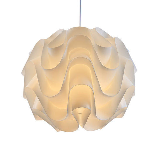 Simplicity Acrylic Single Light White Drop Pendant - Meringue Hanging Ceiling 7’/9’/12’ Wide