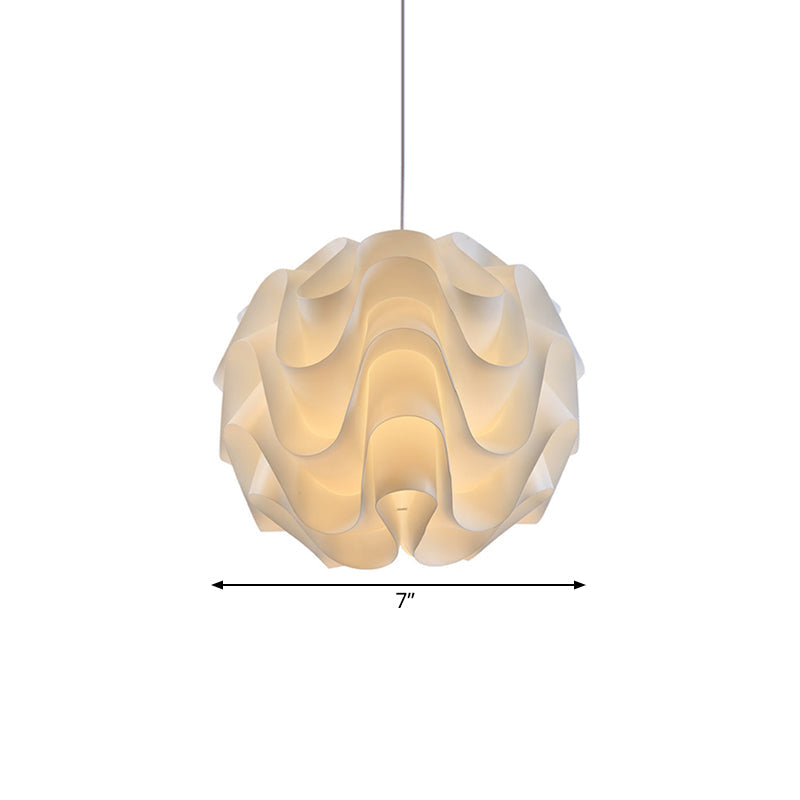 Simplicity Acrylic Single Light White Drop Pendant - Meringue Hanging Ceiling 7’/9’/12’ Wide