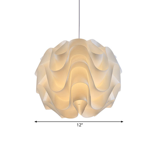 Simplicity Acrylic Single Light White Drop Pendant - Meringue Hanging Ceiling 7’/9’/12’ Wide