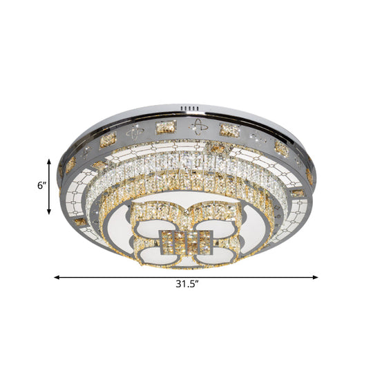 Crystal Lotus Flushmount Led Ceiling Lamp In Chrome Warm & White Light