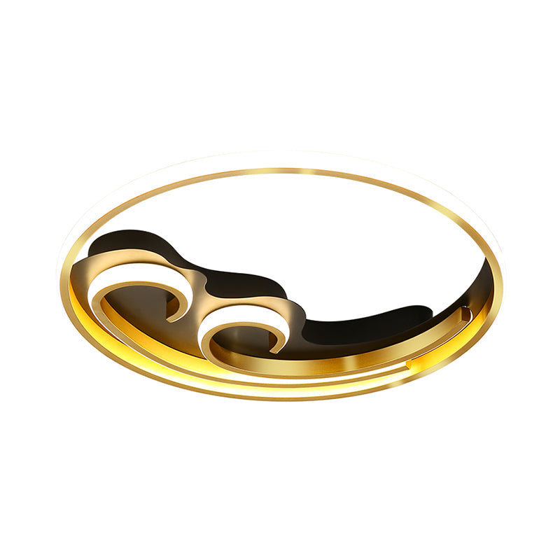 Metallic Led Nordic Flush Light Fixture - Waves Bedroom Semi Mount Lighting In Gold/Black - Gold