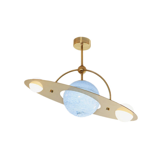 Saturn Semi Flush Ceiling Light - Cartoon White Glass 2 Bulbs White/Beige/Blue
