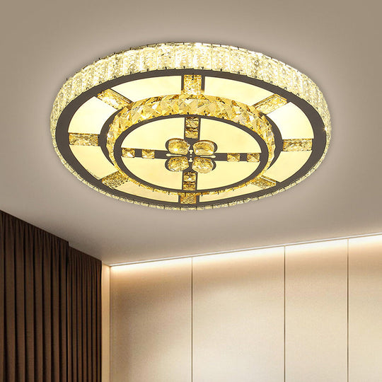 Stainless-Steel Led Flush Mount Ceiling Light With Clear Crystal Block Design / C