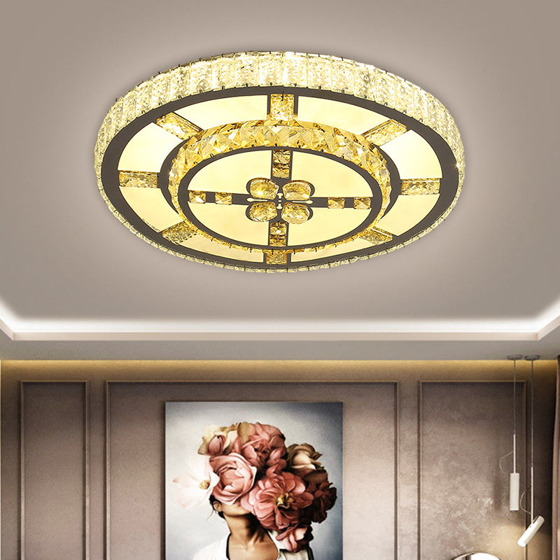 Stainless - Steel Led Flush Mount Ceiling Light With Clear Crystal Block Design