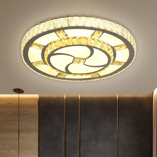 Stainless-Steel Led Flush Mount Ceiling Light With Clear Crystal Block Design / B