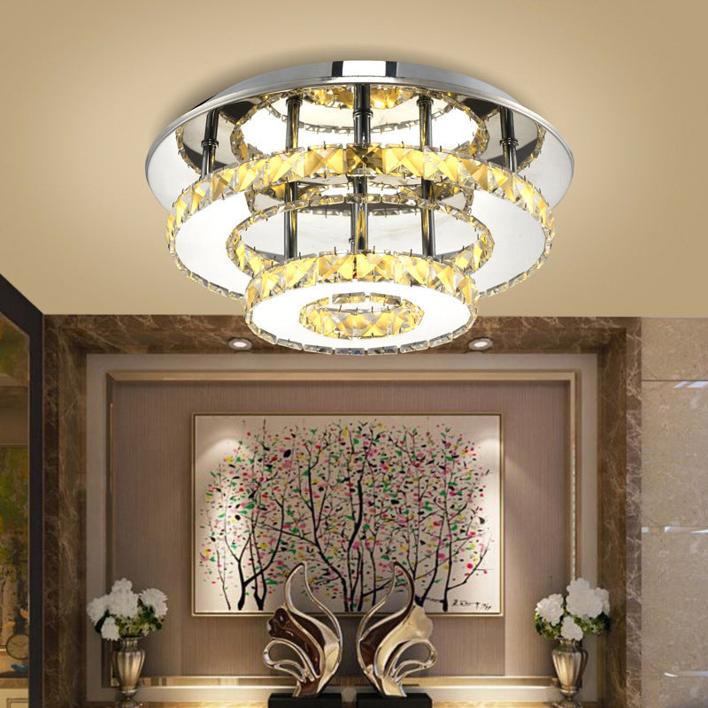 Beveled Crystal Loop Flush Mount Ceiling Light - Modern 8/12 Width Stainless-Steel Led Fixture / 12