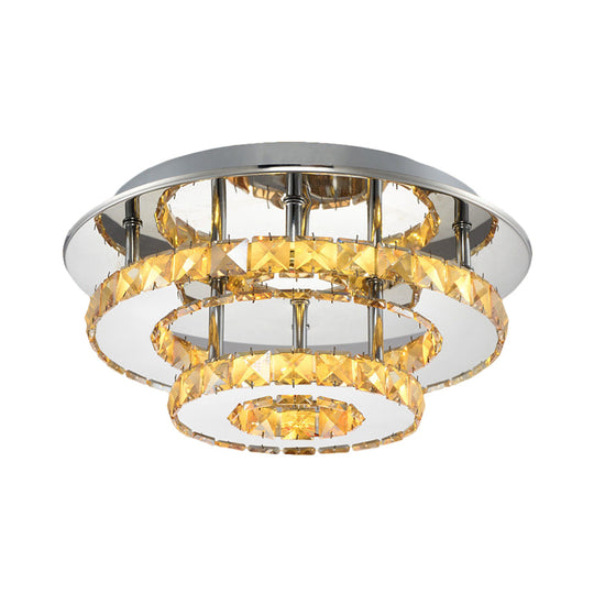 Beveled Crystal Loop Flush Mount Ceiling Light - Modern 8’/12’ Width Stainless - Steel Led Fixture