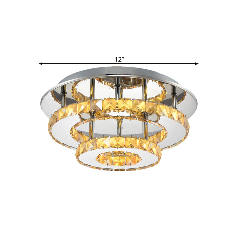 Beveled Crystal Loop Flush Mount Ceiling Light - Modern 8/12 Width Stainless-Steel Led Fixture