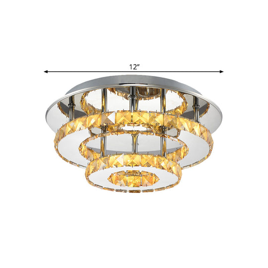 Beveled Crystal Loop Flush Mount Ceiling Light - Modern 8/12 Width Stainless-Steel Led Fixture