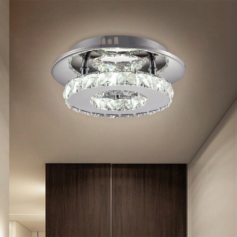 Beveled Crystal Loop Flush Mount Ceiling Light - Modern 8/12 Width Stainless-Steel Led Fixture