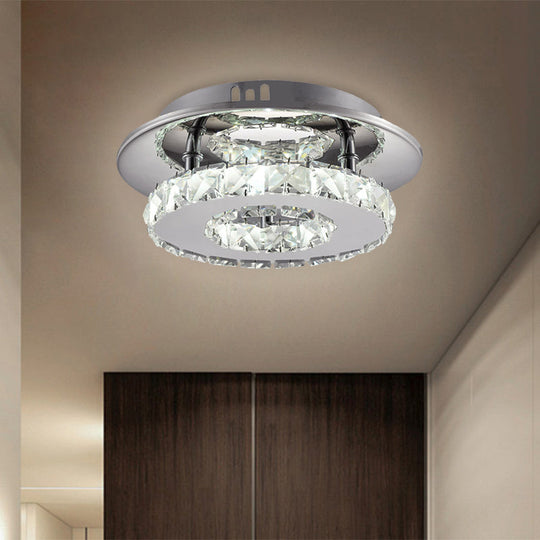 Beveled Crystal Loop Flush Mount Ceiling Light - Modern 8/12 Width Stainless-Steel Led Fixture
