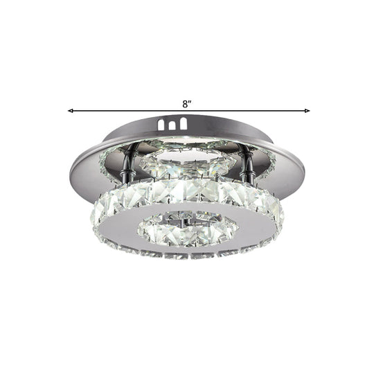 Beveled Crystal Loop Flush Mount Ceiling Light - Modern 8/12 Width Stainless-Steel Led Fixture