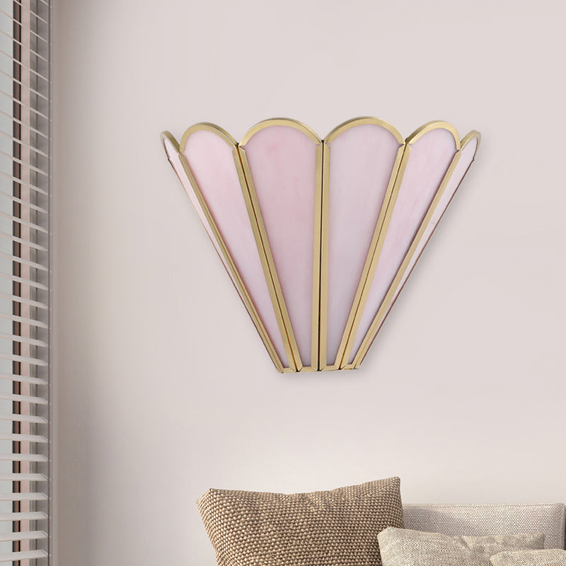 Cartoon Brass Badminton Wall Light With Pink Glass For Living Room / B