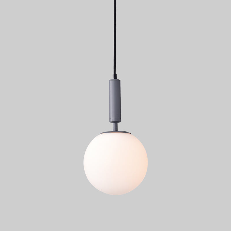 Modern 1-Head Globe Milk Glass Hanging Pendant Light For Study Room In Black/Grey/White
