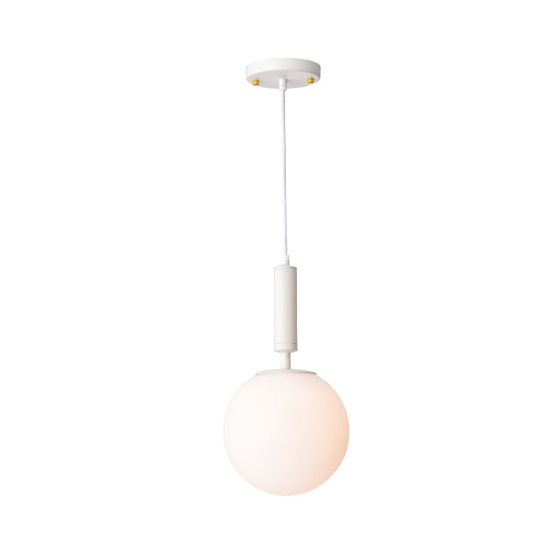 Modern 1-Head Globe Milk Glass Hanging Pendant Light For Study Room In Black/Grey/White White