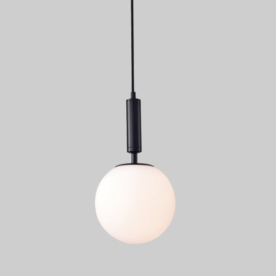 Modern 1-Head Globe Milk Glass Hanging Pendant Light For Study Room In Black/Grey/White