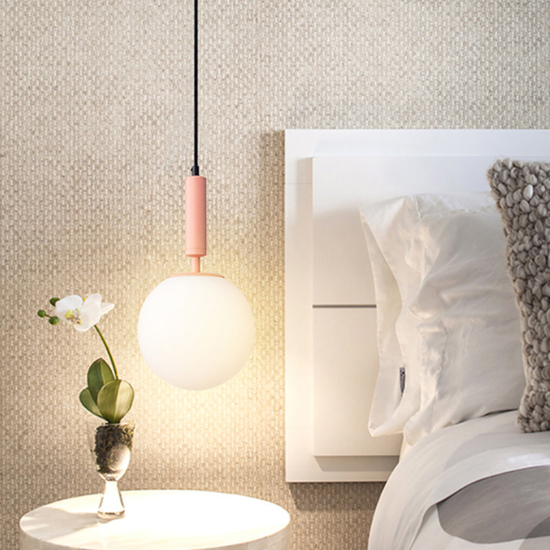 Modern 1-Head Globe Milk Glass Hanging Pendant Light For Study Room In Black/Grey/White