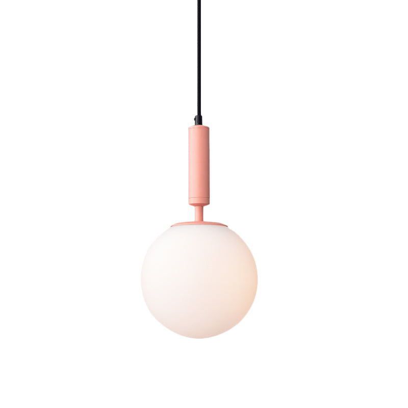 Modern 1-Head Globe Milk Glass Hanging Pendant Light For Study Room In Black/Grey/White