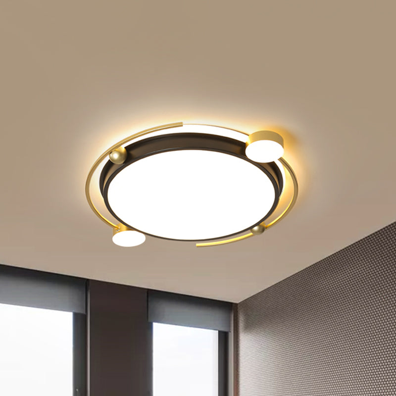 Contemporary Led Acrylic Flushmount Ceiling Light In Black - Gold Finish