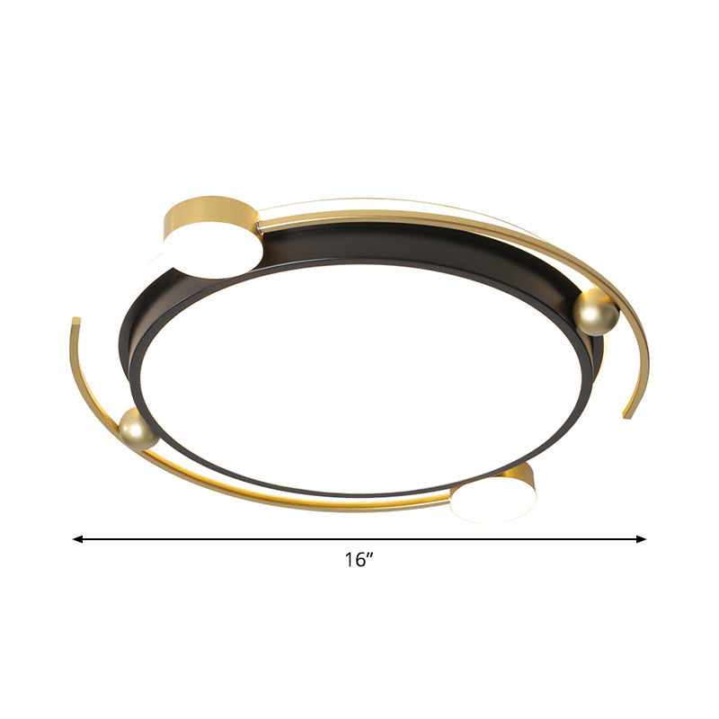 Contemporary Led Acrylic Flushmount Ceiling Light In Black - Gold Finish