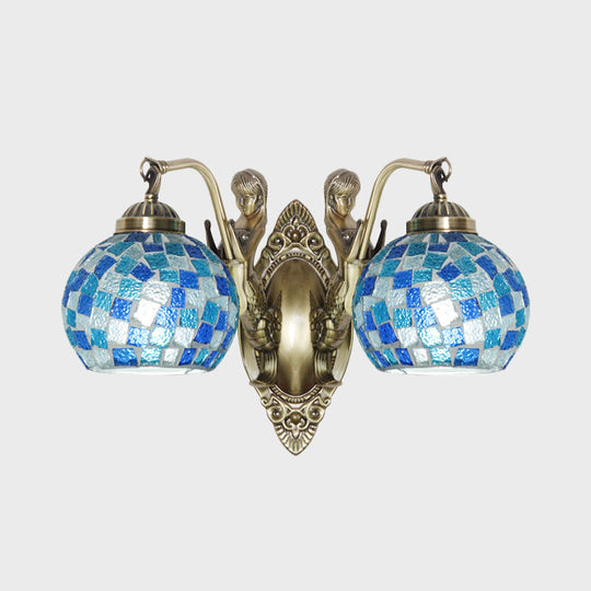 Mermaid Design Tiffany Wall Light Fixture: Stunning Blue Cut Glass 1/2-Bulb Lamp