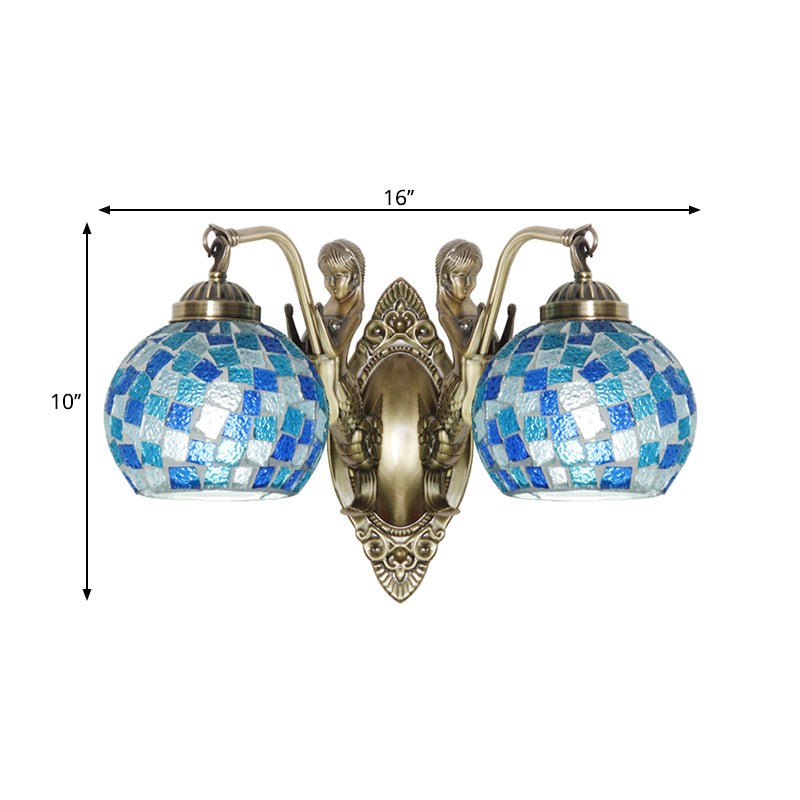 Mermaid Design Tiffany Wall Light Fixture: Stunning Blue Cut Glass 1/2-Bulb Lamp