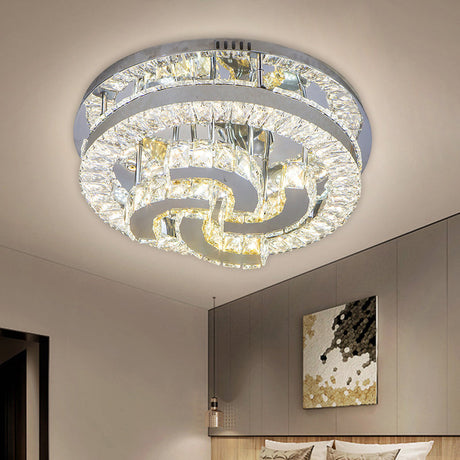 Simple Clear Crystal Led Flush Light Fixture For Living Room - Halo Design / B