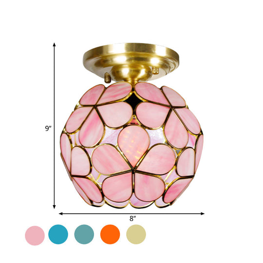 Victorian Stained Glass Flower Ceiling Light In White/Pink/Orange Semi - Mount