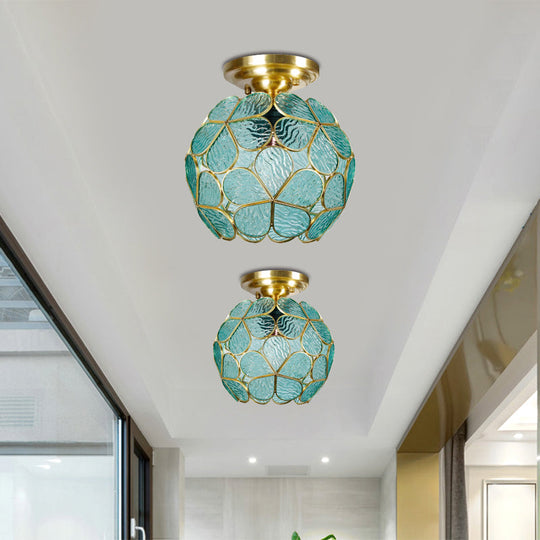 Victorian Stained Glass Flower Ceiling Light In White/Pink/Orange Semi - Mount