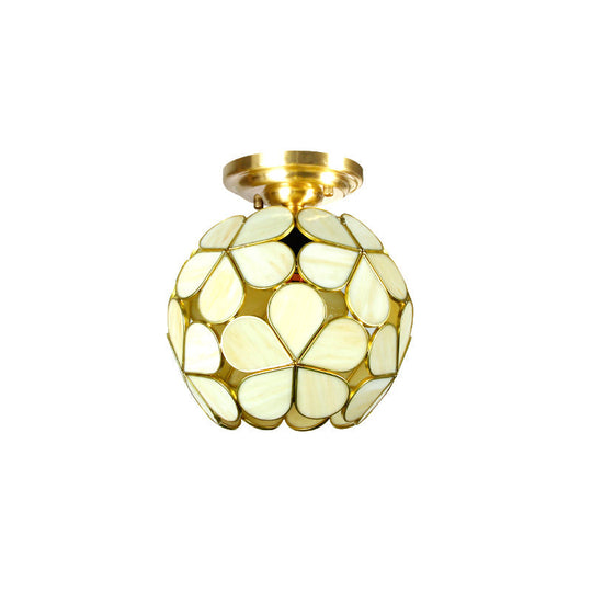 Victorian Stained Glass Flower Ceiling Light In White/Pink/Orange Semi - Mount