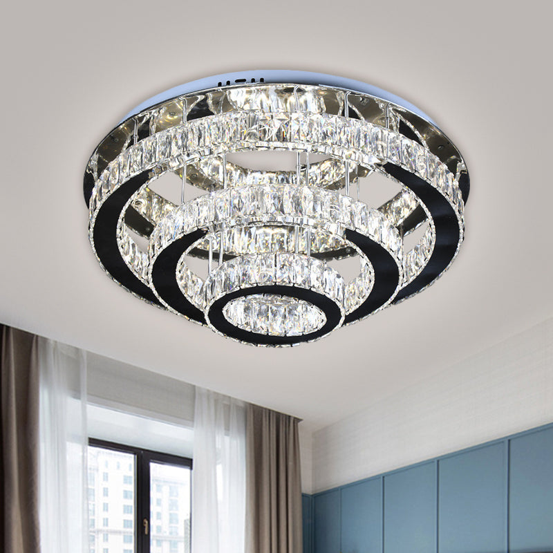Modern Clear Crystal Ceiling - Mounted Led Flush Light For Dining Room With Stainless Steel Finish