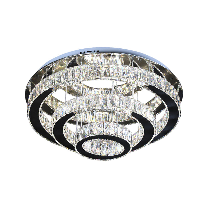 Modern Clear Crystal Ceiling - Mounted Led Flush Light For Dining Room With Stainless Steel Finish