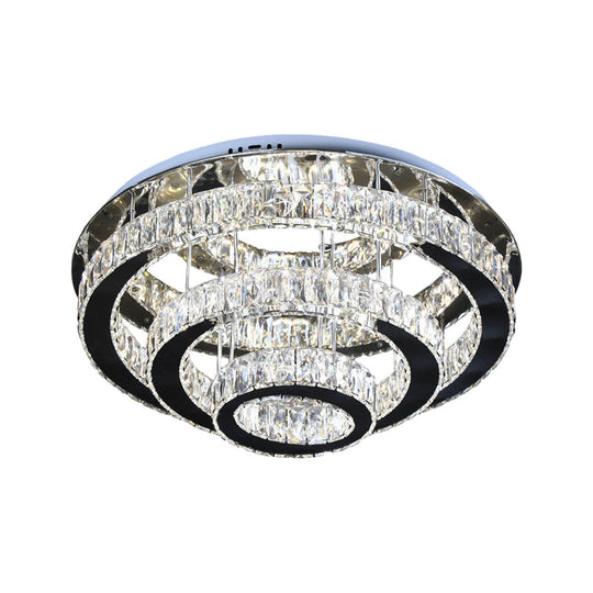 Modern Clear Crystal Ceiling - Mounted Led Flush Light For Dining Room With Stainless Steel Finish